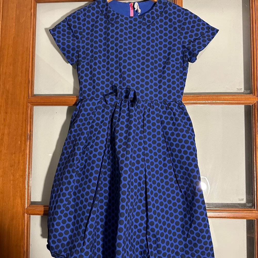 Crewcuts Blue/Black Polka Dot Dress With Pockets, Size 12